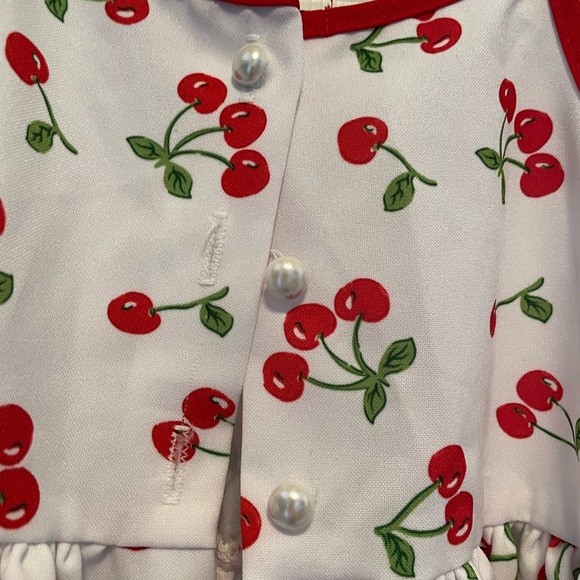 Girls White Cherry Print Sundress with Red Trim - Picture 8 of 15